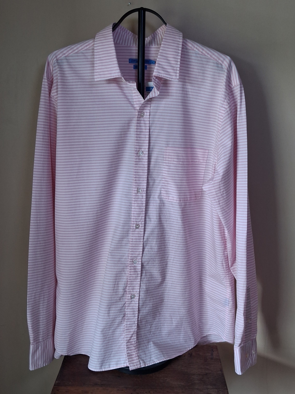 J. Mclaughlin Men’s NWT Gramercy Modern Fit Pink/White Striped Shirt; Size XL